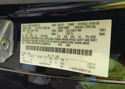 2019 Ford Escape Sel z USA, uszkodzony, nr VIN 1FMCU9HD2KUC28814